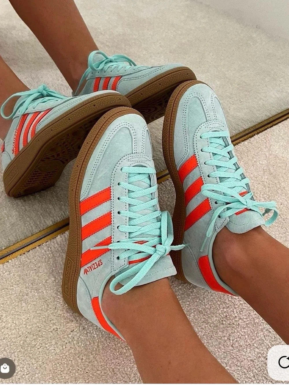 Adidas Originals Handball Spezial Sneakers in Aqua and Orange with Gum Sole